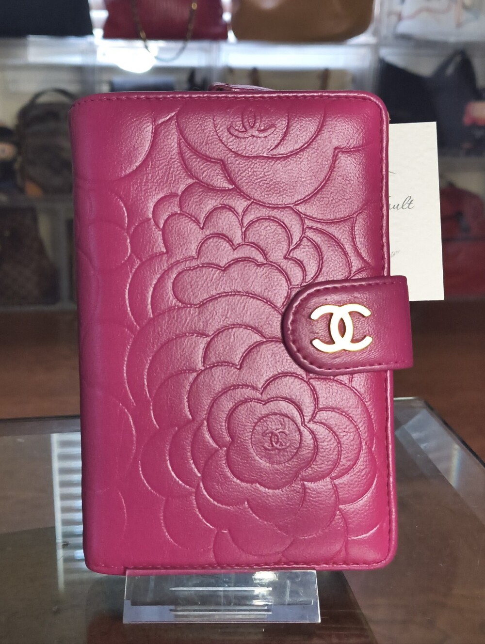 🔹CHANEL Camellia Embossed Agenda Cover Wallet Pink Lambskin CC Logo Authentic.